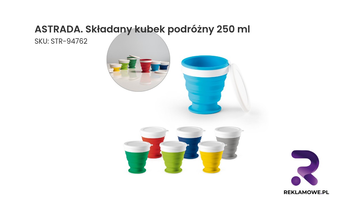 ASTRADA. Składany kubek podróżny 250 ml z silikonu i PP ASTRADA składany kubek podróżny 250 ml – kompaktowy kubek turystyczny