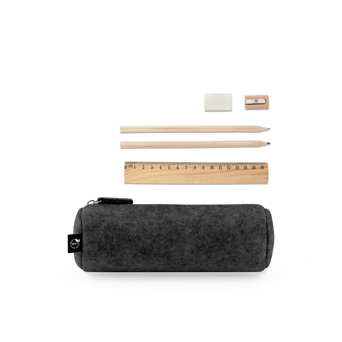NOMAD. Wielofunkcyjne etui z filcu pochodzącego z recyklingu (100% rPET) z linijką, ołówkami, gumką i temperówką 11196_set