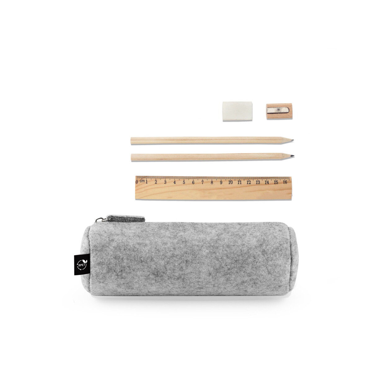 NOMAD. Wielofunkcyjne etui z filcu pochodzącego z recyklingu (100% rPET) z linijką, ołówkami, gumką i temperówką 11196_set